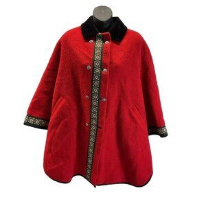 Vintage Red Wool Cape Coat Austrian size 36 Womens med. Nordic "Loden"